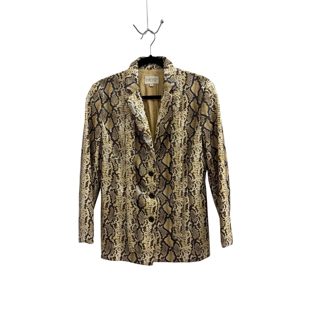 Cache Vintage Snakeskin‎ Print Blazer Jacket Tan Brown Belted Women Size 12